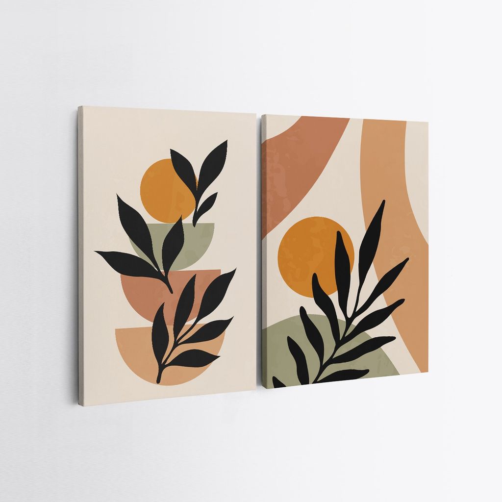 Falikép szett, 2 db, levelek és formák, barna - zöld - fekete, 50x70 cm - Butopêa akciós termékkép 1